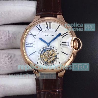 BL Factory Copy Ballon Bleu De Cartier Tourbillon White Dial Rose Gold Bezel Watch